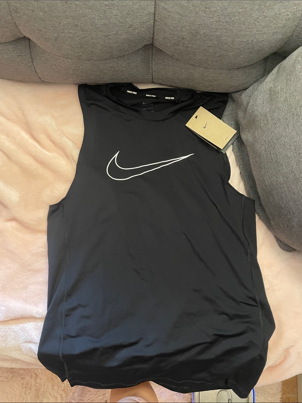 Nike Men’s Medium Black Muscle Tank with White Swoosh